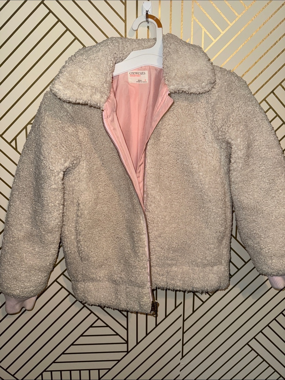 Crewcuts Cream Sherpa Puffer Jacket with Pink Lining